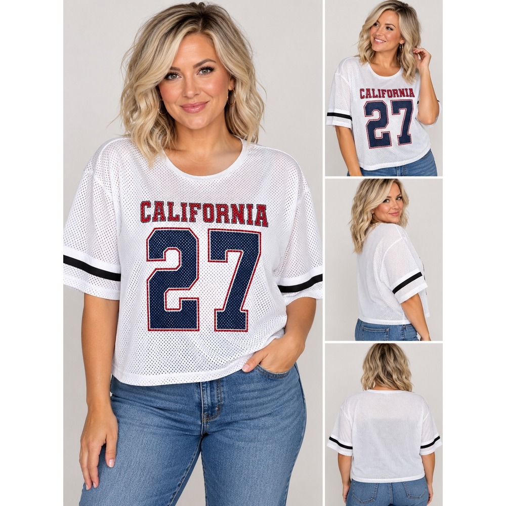 Fever City XL White Mesh California 27 Varsity Jersey Top Y2K Athleisure